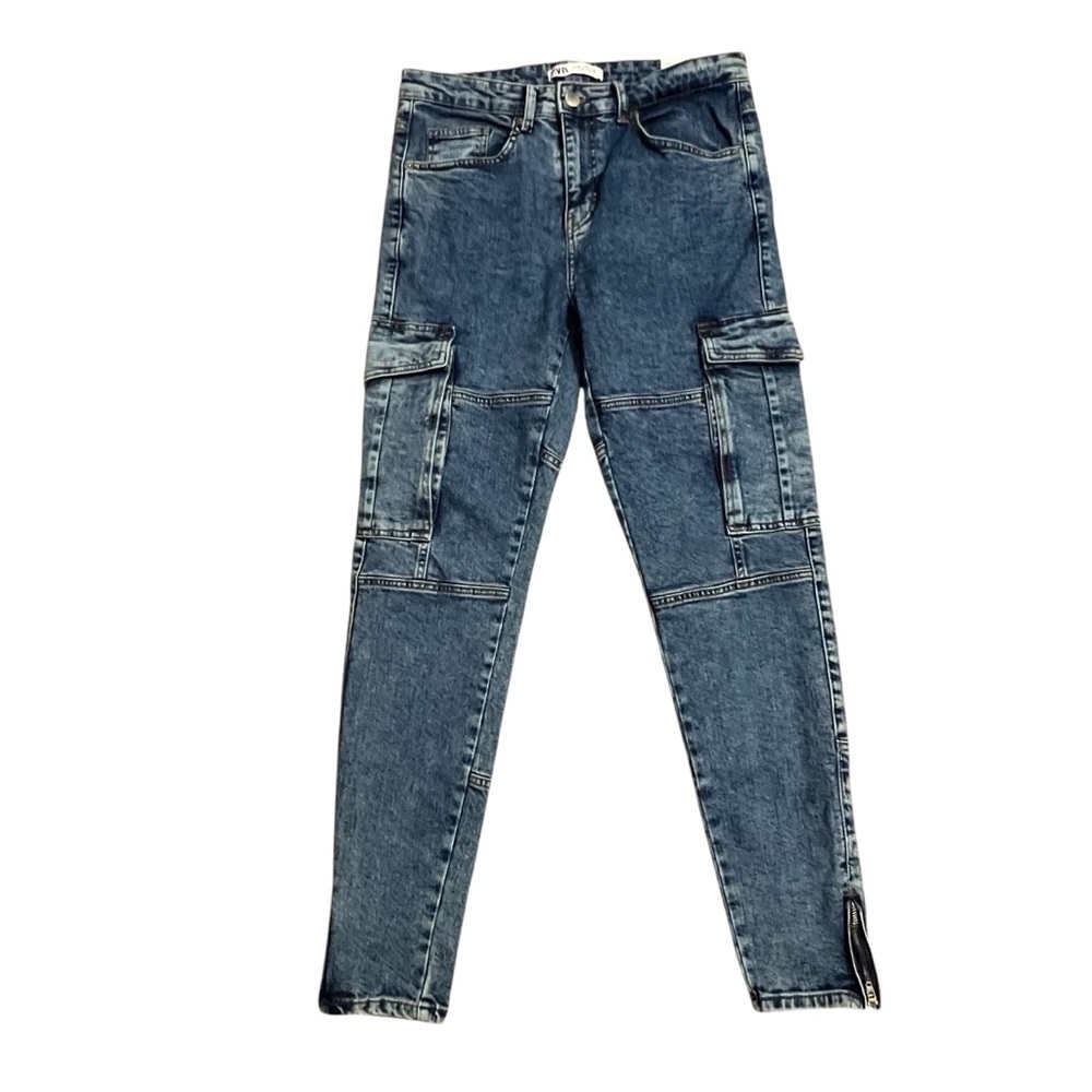Zara Cargo Jeans Blue Denim Utility Fit Size 30 NWT